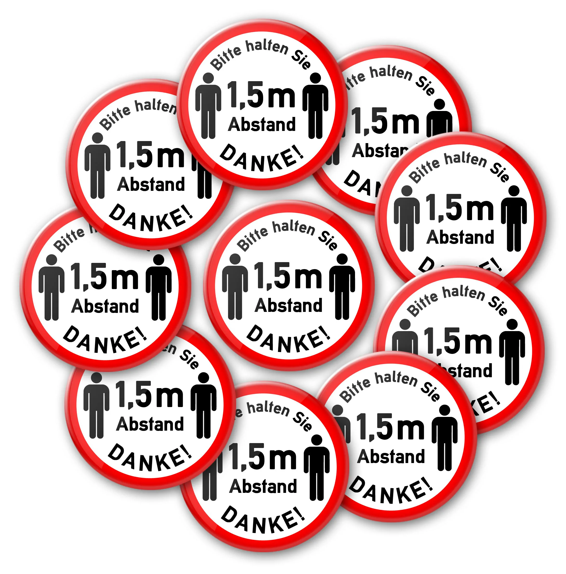 Bitte halten Sie 1,5 m Abstand-Buttons als 10er-Set