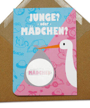 Scratchcard Storch Baby im Schnabel für Mädchen