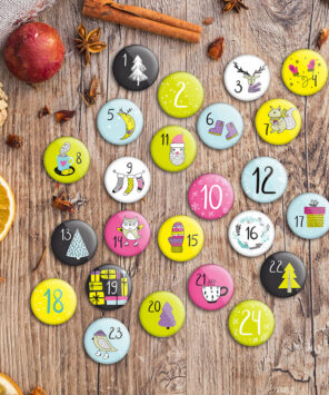 24 Stück weihnachtliche Zahlenbuttons zum Basteln von Weihnachtskalendern