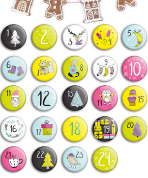 Zahlen Buttons für DIY Adventskalender zum Basteln