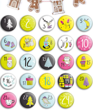 Zahlen Buttons für DIY Adventskalender zum Basteln