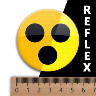 reflektierender Blinden-Button Abzeichen gelb mit 3 schwarzen Punkten