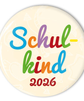 Button Schulking 2026 mit bunten Buchstaben