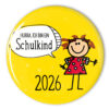 gelber Button Schulkind mit Mädchen zum Schulanfang 2026