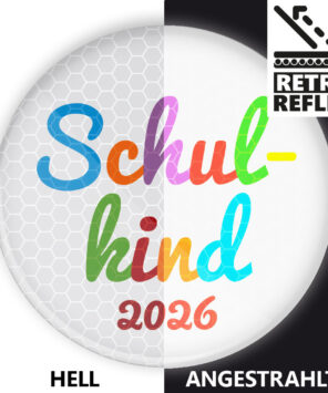 Schulkind 2026 reflektierender Button für den Schulanfang und Zuckertütenfest