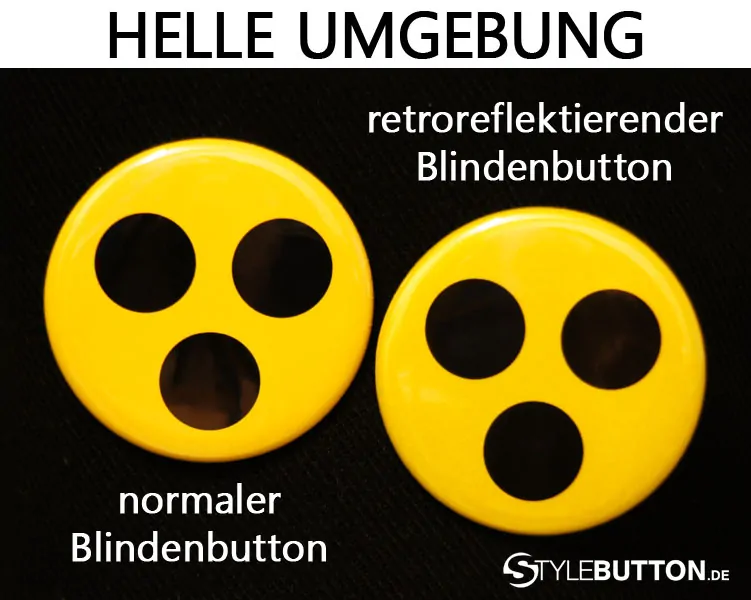 Vergleiche normale Blindenbuttons mit reflektierenden Buttons im hellen