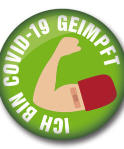 stark: gegen Covid-19 geimpft | grüner Button mit Arm