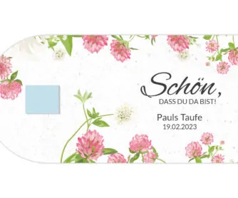 Gastgeschenk Hochzeit Taufe Pralinenaufleger Sommerklee 06 Pralinenkarte "Sommerklee"