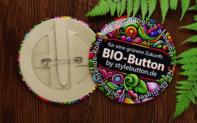 Bio-Buttons mit Nadel: der perfekte Werbebotschafter für Dein ökologisches Engagement