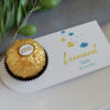 Gastgeschenk zur Taufe: Pralinenaufleger mit blauen und goldenen Fischen, Name und Datum