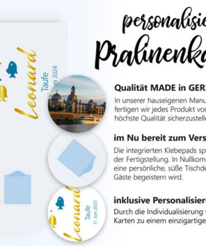 Rocher Karte Taufe Fisch blau gold Vorteile S Pralinenaufleger Taufe 4 blau gold