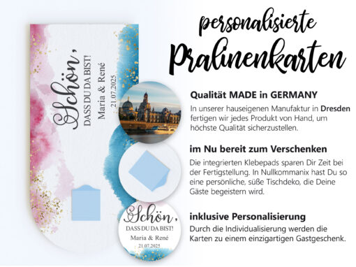 Ganz individuell: die Pralinenkarte Blue-Pink wird personalisiert