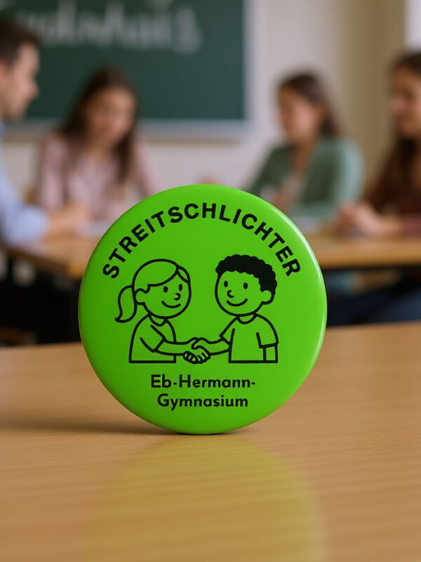 grüner Streitschlichter-Button für die Schule