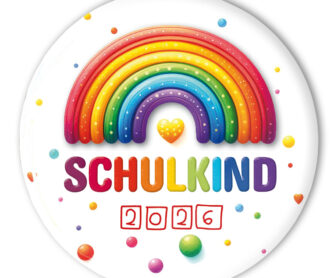 Schulkind-Button mit Regenbogen und Aufdruck